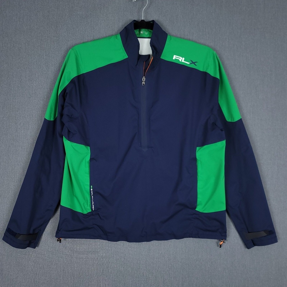 Ralph Lauren RLX Jacket Mens Large Blue Green 1/2 Zip Performance‎ Wind Shirt